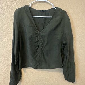 Madewell Dark Green V-Neck Blouse